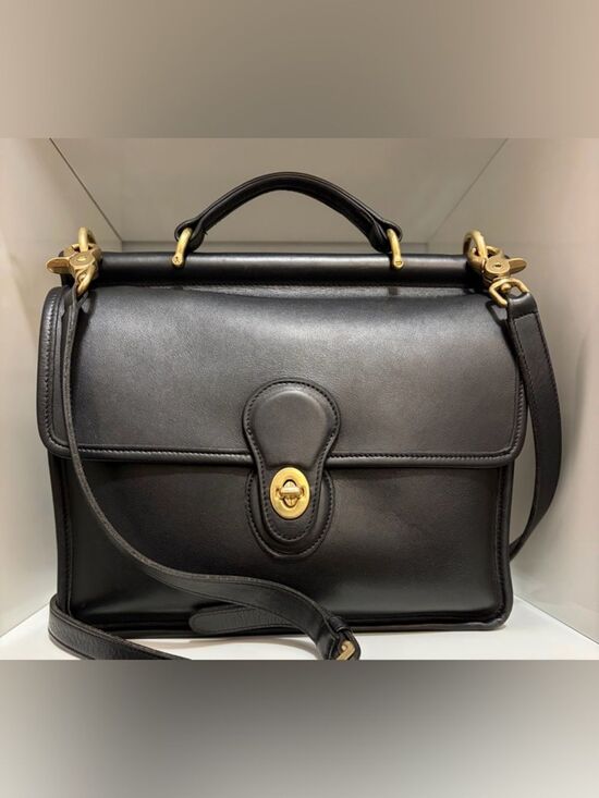 Coach Handbags - Vintage Coach Willis Bag (#9927) Black Leather Brass Hardware & Long Strap